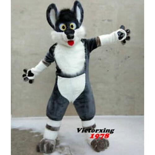 Cosplay Grey Dog Husky Fursuit Furry Mascot Costume Long Fur Suits Adults Size Party Dress Furry Halloween Xmas Party Costume