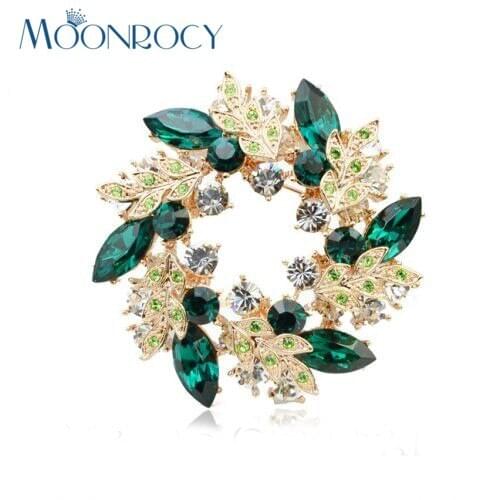 MOONROCY fashion jewelry wholesale Free Shipping Rose gold Color Green Austrian Crystal Brooch for Women Gift