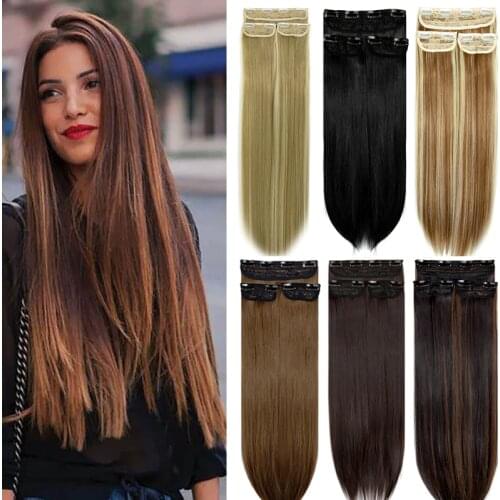 Multi-Length 18''& 24'' Long Straight and Curly Full Head 3 PCS Set Thick Clip In on Hair Extensions Black Brown Hairpieces