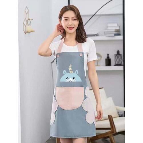 Cartoon Animal Kitchen Apron With Pocket Adjustable Women Men Waterproof Apron With Hand Towel For Cooking Kitchen Accessories