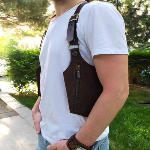Men Steampunk Medieval Leather Shoulder Bag Double Pocket Holster Vintage Phone Case Wallet Viking Pirate Costume Purse