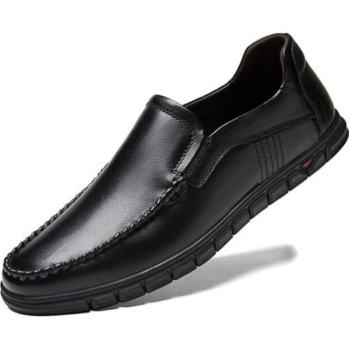Mens Casual Loafers Genuine Leather Comfortable Flat Driving Shoes Men Breathable Slip-On Moccasins Walking Footwear