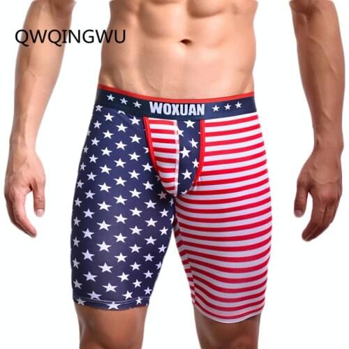 Mens Underwear Short Pants Slim Fit Home Fitness Tights American Flag Printing Underpants Man Boxers Trunk Five Minutes Boxers