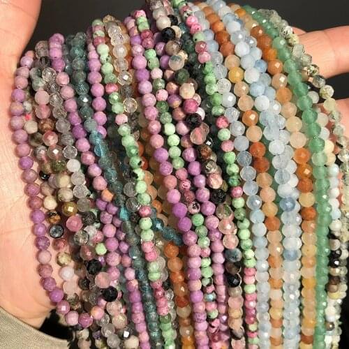 Faceted Natural Stone Bead 2/3/4mm Emeralds Agates Crystal Gems Loose Beads for Jewelry Making Tiny Beadwork DIY Bracelet 15