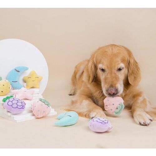 Squeak Chew Dog Toys Sound Dolls Dog Cat Fleece Pet Plush Fruit Shape Fit For All Pets Elephant Duck Pig Plush Toys