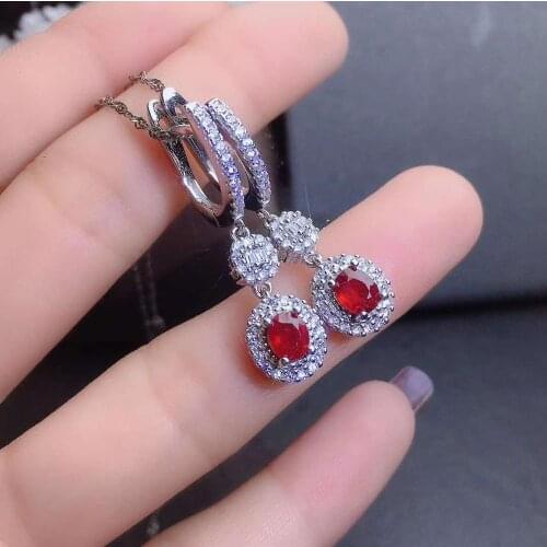 Fine jewelry natural And Real Ruby Earring 925 sterling silver women gemstone earrings