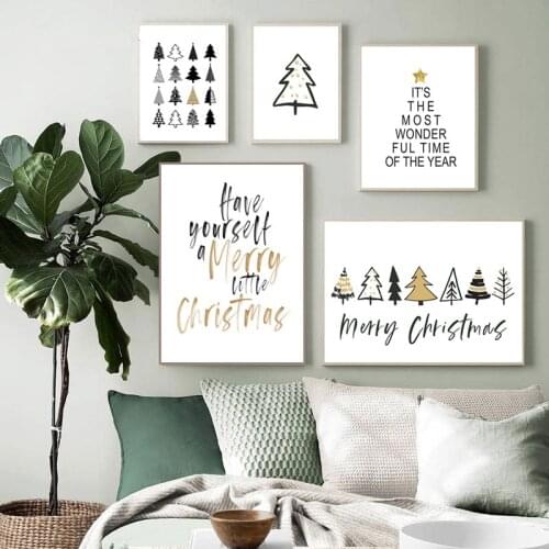 Simple Christmas Wall Art Poster Christmas Tree Canvas Painting Picture Home Decoration Nordic Painting Modern Decorative Mural
