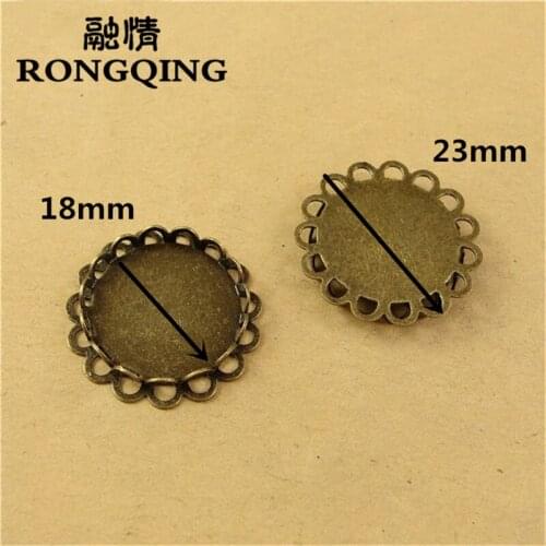 RONGQING 40pcs/lot Double Layer Lace Pattern Circular Round Cabochon Base 18MM DIY Accessories Wholesale