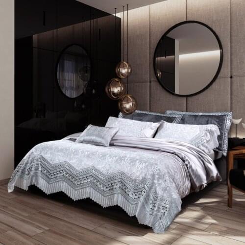 Grey Silver Queen King size 4/6/7Pcs Bedding set Premium Luxury Jacquard Duvet cover Egyptian cotton Bed sheet set Pillow shams