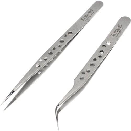 Anti-static Curved Straight Tip Forceps Superhard Eyelash Extension Tweezers Nail Rhinestone Decorations Picking Forceps Tools