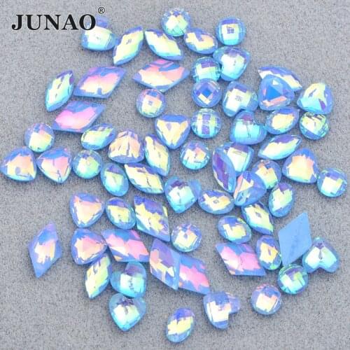 JUNAO Mix Shape Blue AB Rhombus Nail Rhinestone Stickers Flat Back Resin Gems Face Nail Crystal Strass for Crafts