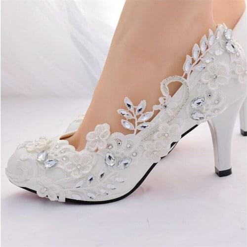 Crystal White Wedding Shoes Bride Female High Heels Shoes woman 2019 diamond princess Ball party shoes shoes zapatos tacon mujer