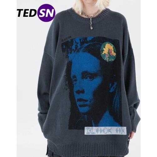 Hip Hop Streetwear Mens Knitted Sweater Autumn Harajuku Beautiful Girl Sweater Oversize 2020 Cotton Loose Pullover Men Clothing