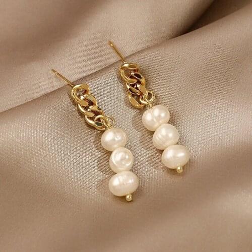 U-Magical Charming Chain Freshwater Pearl Dangle Earrings for Women Baroque Long Tassel Beaded Earrings Pendientes Jwellery