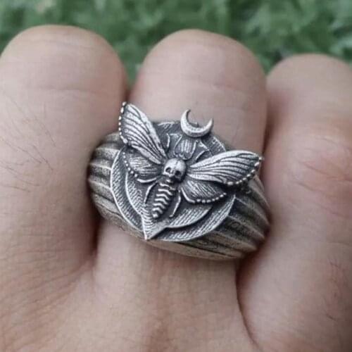 Vintage Silver Plated Engraved Bee Butterfly Ring For Men Women Gothic Steampunk Party Anniversary Hip Hop Jewelry Gift A4M880