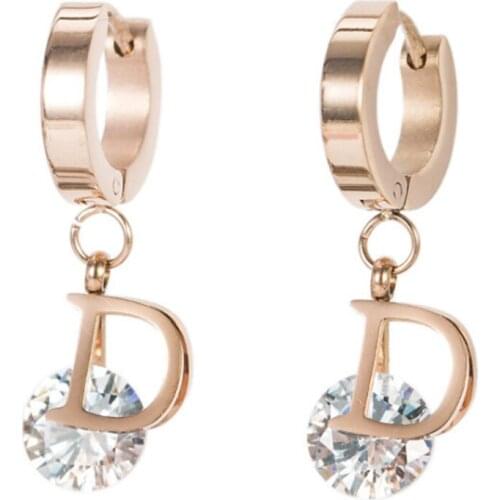 316L Stainless Steel English D-Zircon Pendant Earrings Titanium Steel Rose Gold Crystal Female Stud Earrings No Fade