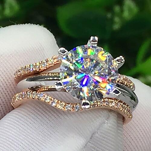 14K Au585 White Gold Women Wedding Party Engagement Ring 1 2 3 4 5 Carat Round Moissanite Diamond Ring Bridal Sets Crown Trendy