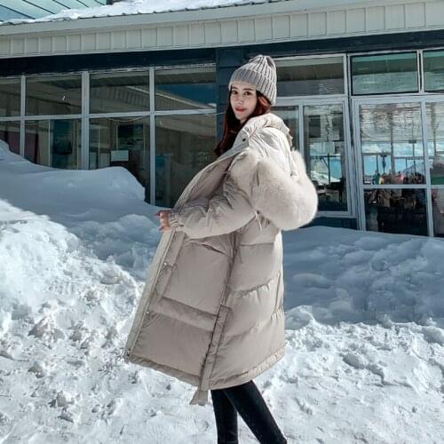 Winter Real Fur Hooded Long Jacket Women White Duck Down Coat Thick Parkas Artificial Fur Windbreak Warm Snow Outwear