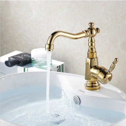 Golden Basin Faucets Bathroom Mixer Taps Antique Finished Single Hole Sink Faucet Torneira Banheiro G1047