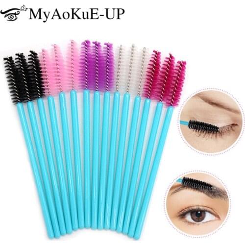 New Arrive Disposable Makeup Eyelash Brushes 500pcs Mascara Brushes Mix Color Eyelash Brow Comb Brushes Blue Make Up brushes