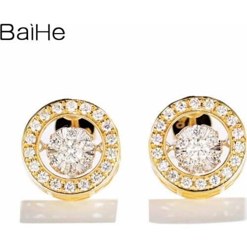 BAIHE Solid 14K Yellow Gold 0.60ct H/SI Round Natural dancing Diamonds серьги Wedding Trendy Fine Jewelry Stud Earrings Women