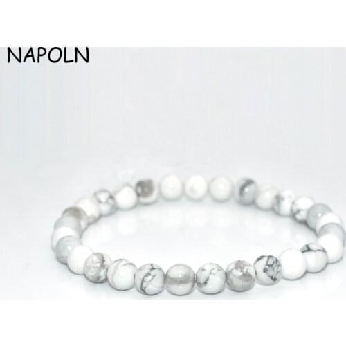 NAPOLN White Howlite Bracelet 6/8/10MM Beads Jewelry Bracelets For Women Bangle Yoga Bracelets Natural Stone Dropshipping