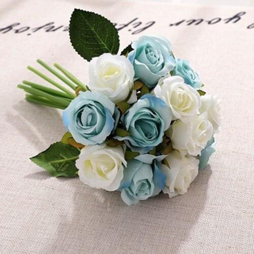 1 Bouquet X Artificial Rose Flower 10.04x6.69in 12 Heads Artificial Silk Flowers Bunch Rose Bouquet Wedding Home Party Decor