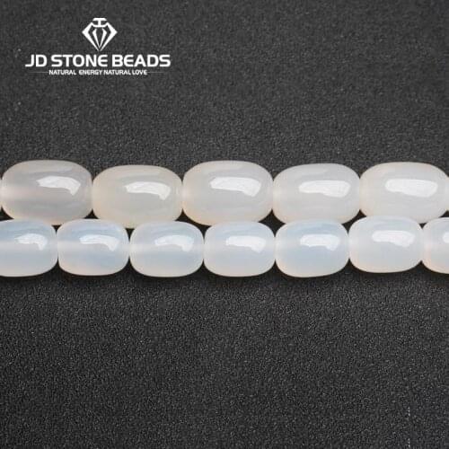 JD Stone Beads Free Shipping Natural White Agate Drum Barrel Shape Beads Personal Design Gifts Accessory