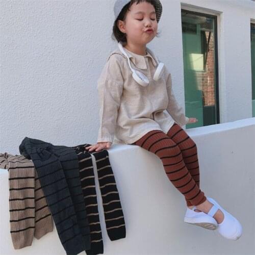 Citgeett 2-8Years New Autumn Kids Baby Girl Striped Leggings Casual Slim Waist Thigts Children Ribbed Leggings for Baby Girl