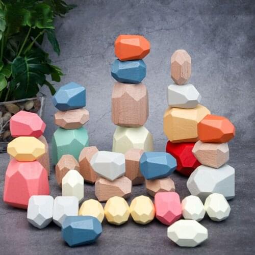 Baby Toy Wooden Building Block Colored Stone Creative Educational Toys Nordic Style Stacking Game Rainbow Stone Wooden Toy