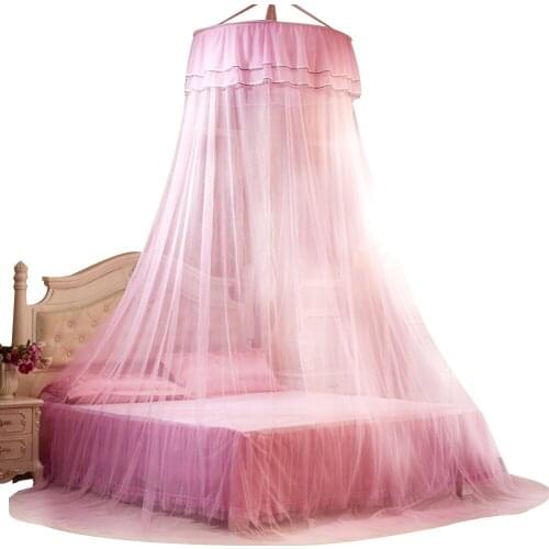 Breathable Round Canopy Lace Princess Pink Style Mosquito Net Bed Foldable Curtain Netting