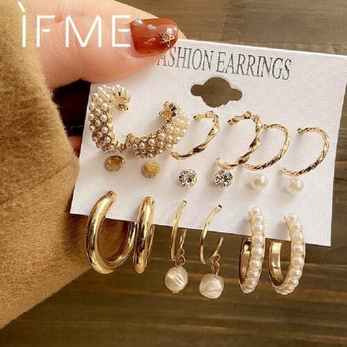 IF ME Korean Fashion Pearl Hoop Earrings for Women Girls Geometric Circle Gold Hoop Earrings Set Wedding Earring 2020 Jewelry