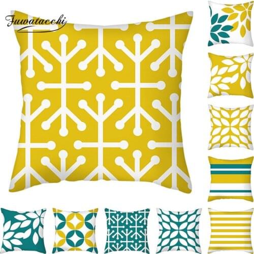 Fuwatacchi Nordic Style Green Pillow Case Yellow Geometric Pattern Cushion Cover For Home Sofa Seat Decorative Throw Pillowcases