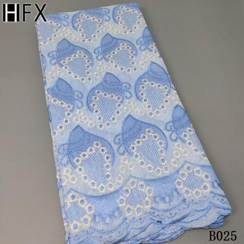 HFX light blue African 100% Cotton Lace Fabric 2020 Latest Swiss Voile Lace In Switzerland For Wedding Dress 5Yards on sale B025