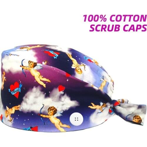 Surgicals Cap Uniform Accessories Cotton Adjustable Beauty Shop Lab DentIst Working Nursing Hat Women Angel Printing Scrubs Hats