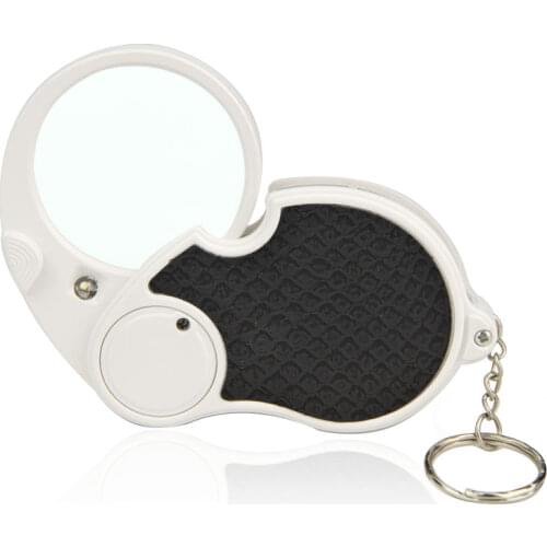 Pocket Magnification 5X Lighted Jewelry Magnifiers Portable Magnifying Glass with LED Light Handheld Keychain Movable Lever Lupa