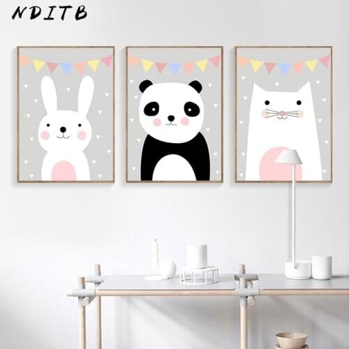 Animal Wall Art Canvas Painting Panda Cartoon Poster Nursery Print Nordic Kid Decoration Picture Baby Children Living Room Decor