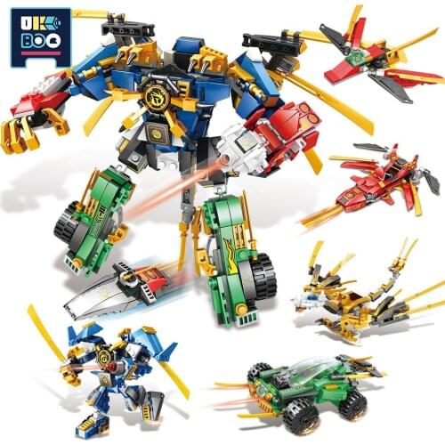 UKBOO 677PCS City Ninja Flame War Mecha Model Building Blocks Set Warrior Robot Figures Constructor Bricks Toys For Children