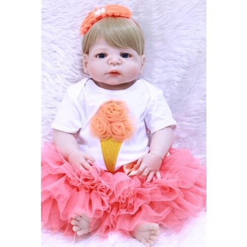 DollMai doll reborn for sale 23" full silicone reborn baby dolls girl body blond hair bebe dolls menina bonecas child gift doll
