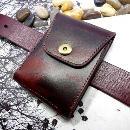 Small Waist Bag Leather Waist Pack on Belt Wallet Purse Drivers License Case Card Holder Car Key Pouch Cigarettes Box