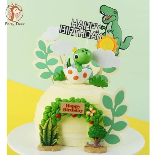 Cute eggshell dinosaur cartoon Baby Decoration Leaf String archesTree Cake Topper for Kid Birthday Party Supplies Baking Gifts