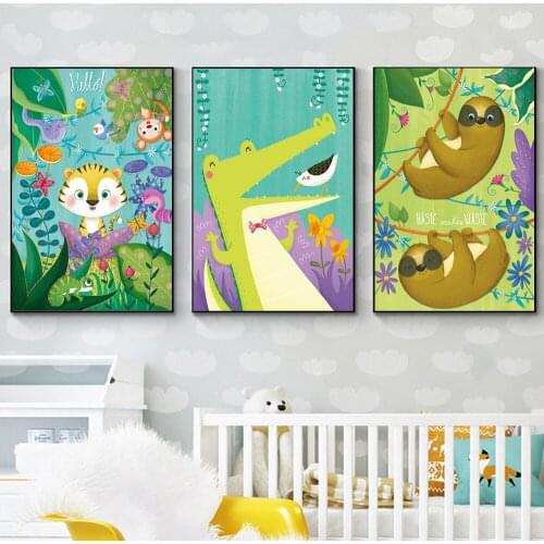 Crocodile Sloth Tiger Jungle Wall Art Nursery Canvas Painting Nordic Posters And Prints For Baby Kids Room Decor Wall Pictures