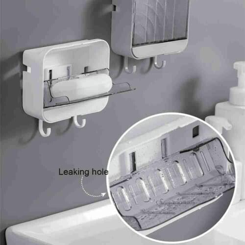 Wall Mounted Soap Box Creative No Drilling Soap Holder Dishes Double Soap Bathroom Soap Grids Wash Lid With Rack Draining L5T7
