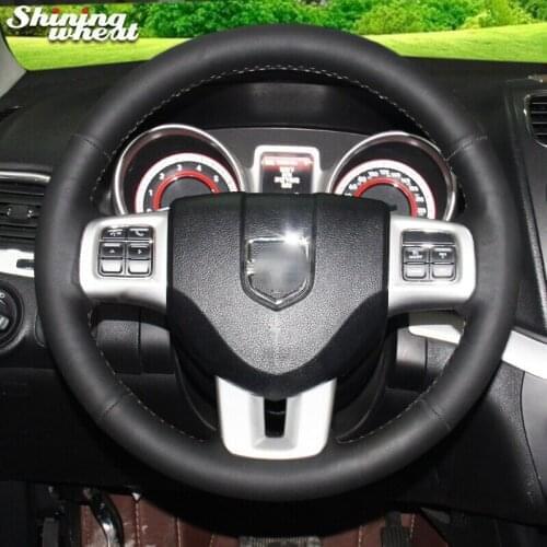 Shining wheat Black Genuine Leather Car Steering Wheel Cover for Dodge Grand Caravan Journey Avenger Durango