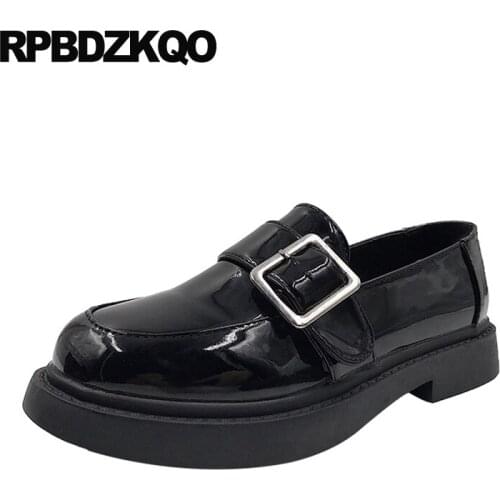 Chinese patent leather round toe cheap shoes china black shallow metal women designer loafers fur brown casual slip on flats