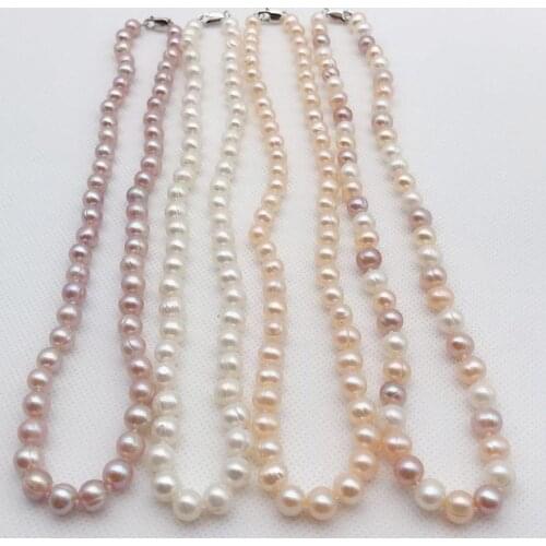 New Natural Freshwater Cultured Pearl Thread Pearl 7-8MM White Pink Purple Multicolor Necklace 925 sterling silver clasp