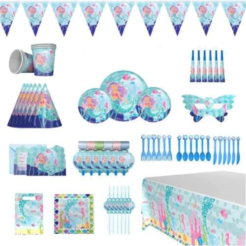 Disney Mermaid Theme Disposable Tableware Paper Cup Plate Napkin Girl Birthday Party Supplies Wedding Decoration Baby Shower