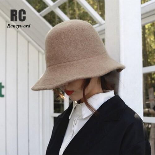 Soild Color Slouchy Warm Women Hats 100% Wool Neat Brim Winter Bucket Cloche Hat Felt Cone Hood millinery Fascinators Block Base