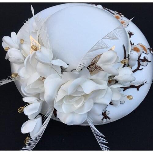 Feather Embroidery Flower Formal Hat Wedding Photographic Studio Location Photograph Accessories Hair Decorate Bridal Headdress