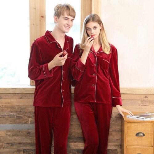 Autumn Winter Gold Velvet Pajamas Long Sleeve Trousers Pijama Couples Home Casual Clothes Sleepwear Men And Women Match Clothing